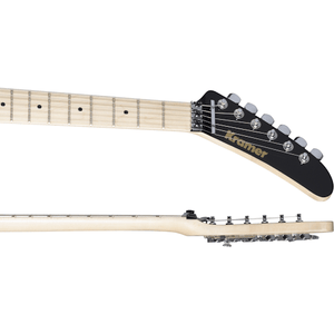 Close-up of the Kramer The 84 electric guitar, showcasing its sleek design, Seymour Duncan JB Humbucker, and Floyd Rose Tremolo system.