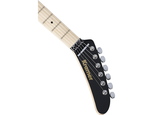 Close-up of the Kramer The 84 EVH D-Tuna Ebony guitar neck and strings.