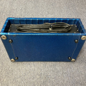 Kustom K250 Amp Head with blue sparkle tuck and roll design, featuring black wires and a classic retro style, ideal for vintage sound enthusiasts.