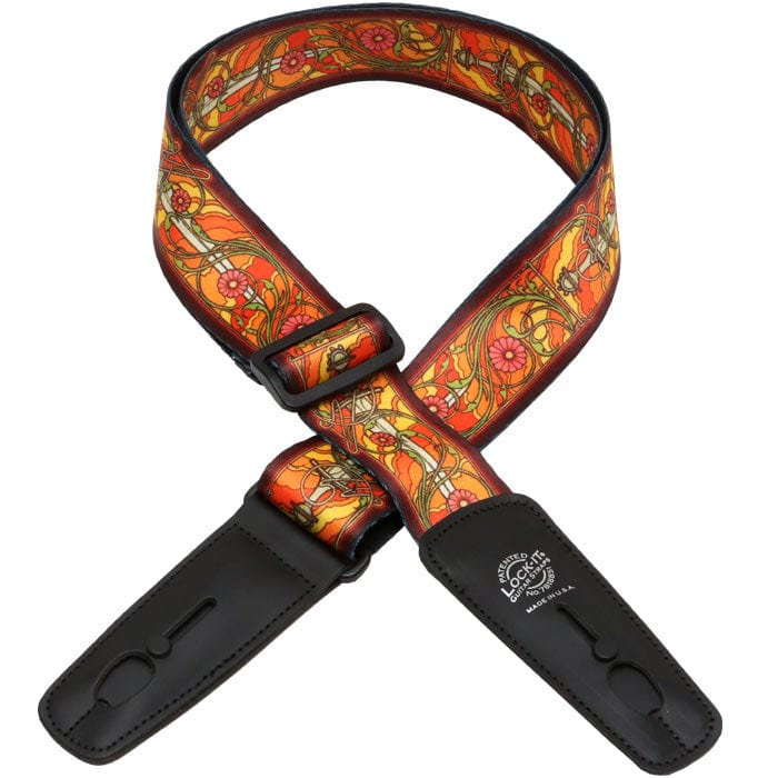 Lock-It Straps artist series by Bob Masse, featuring a stylish design and unique locking mechanism for secure performance, ideal for Guitars on Main customers.