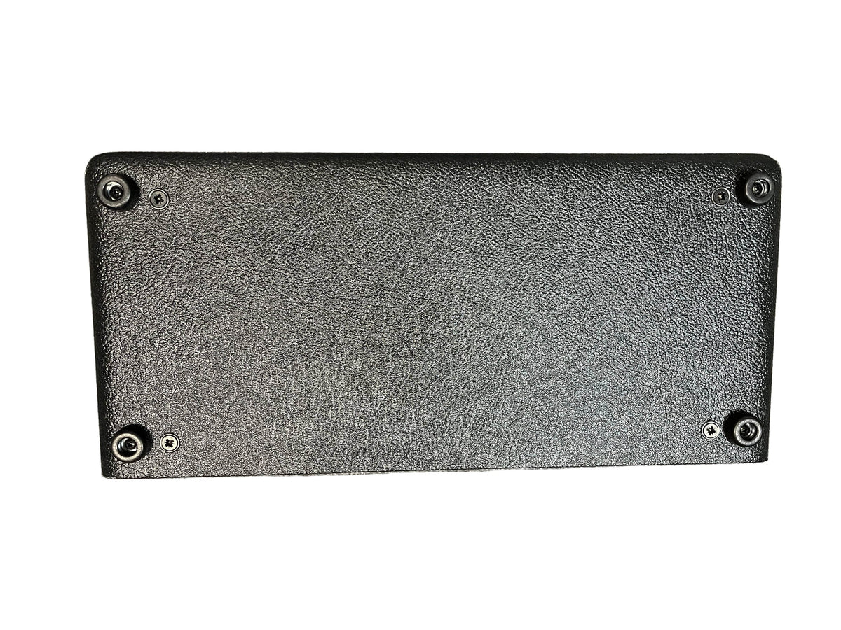 A black, textured rectangular panel with four screws in each corner, seen from above on a white background, resembles the Marshall Studio Vintage SV20H MKII 20/5-Watt Tube Head by Marshall.