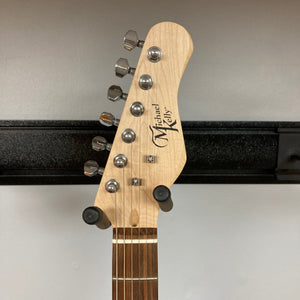 Michael Kelly 53 Tele Gloss Gray Prototype Demo, showcasing the guitar neck with tuning pegs and close-up details of the fretboard and pickups.