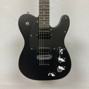 Michael Kelly Hybrid 55T Black Satin Blem electric guitar featuring silver knobs, chrome hardware, and ebony fretboard, showcasing its versatile design for diverse sound options.