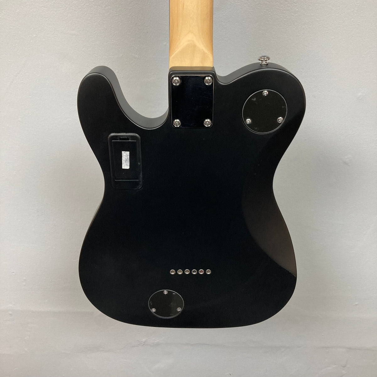 Michael Kelly Hybrid 55T Black Satin Blem electric guitar with dual humbuckers, ebony fretboard, and Fishman Powerbridge, showcasing modern design and versatile sound options.