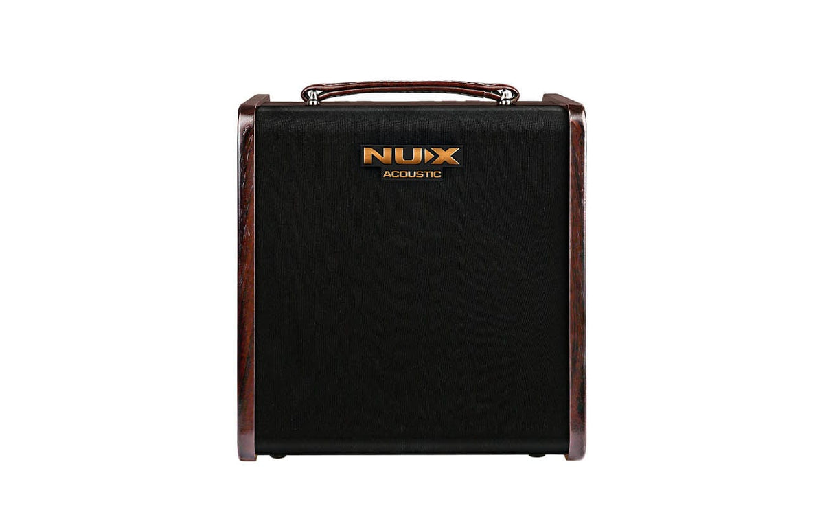 NUX AC-80 Stageman II Acoustic Combo Amp, rechargeable, dual channels, optimized for acoustic guitar and microphone, with flexible outputs and DSP technology for rich sound.