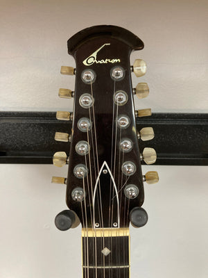 Ovation Deacon 12-String Electric Guitar headstock with knobs, showcasing vintage design and minor cosmetic details.