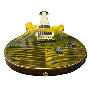 PRS P22 Artisan Piezo Green Fade 2013 electric guitar by PRS, featuring a yellow-green flamed maple top, dark edges, Brazilian rosewood fretboard, two humbuckers, four knobs, and photographed from a low angle. Includes case.