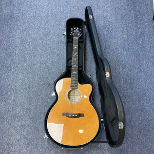 PRS SE A50E Charcoal Burst acoustic guitar in a fitted case, showcasing its maple back and sides, spruce top, and iconic PRS bird inlays.