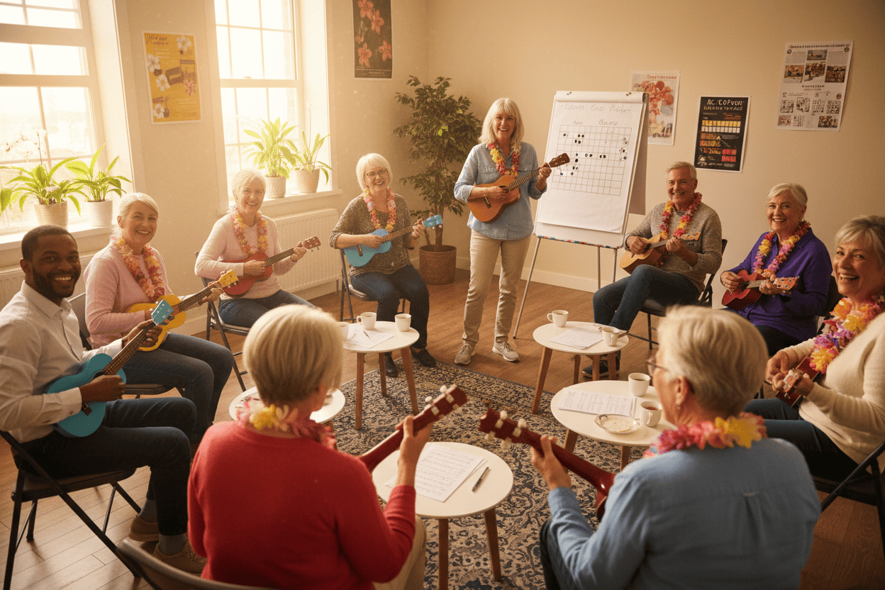 seniors taking ukulele lessons seniors taking ukulele lessons