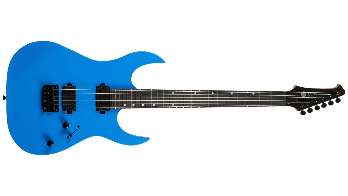 Spira S-400 MBL Electric Guitar, a seven-string with dual humbuckers, 24 frets, and black hardware, designed for high performance and exceptional playability.