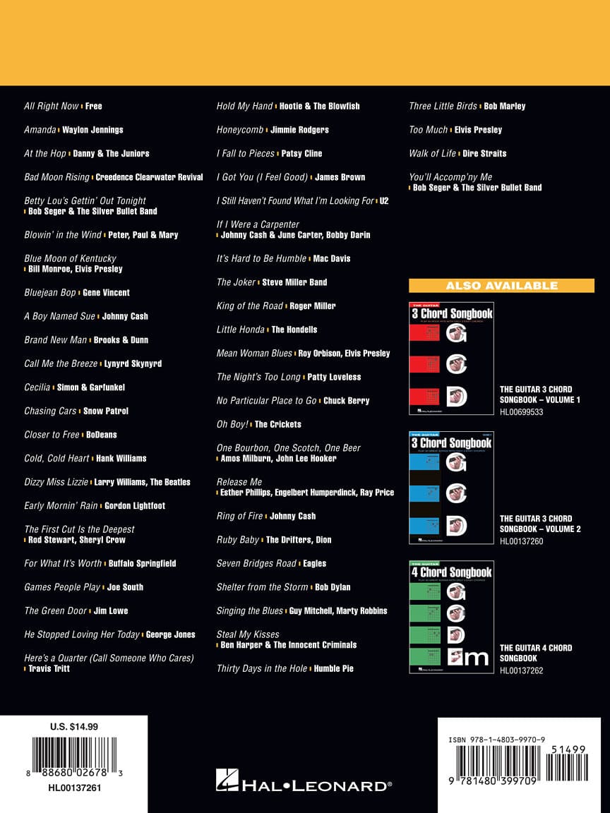The Guitar Three-Chord Songbook – Volume 3 G-C-D cover featuring titles like Bad Moon Rising and Ring of Fire, ideal for guitar enthusiasts.