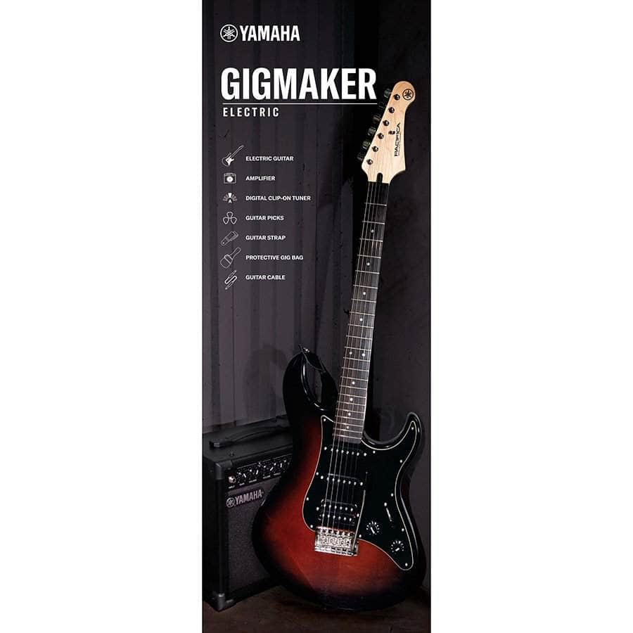 Yamaha GigMaker Electric Guitar Package featuring a Pacifica guitar, amplifier, and essential accessories for beginners, ideal for starting your musical journey.