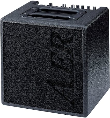 AER Alpha 40W 1x8 Acoustic Guitar Combo Amp with metal gain knobs and a sturdy black birchwood cabinet.