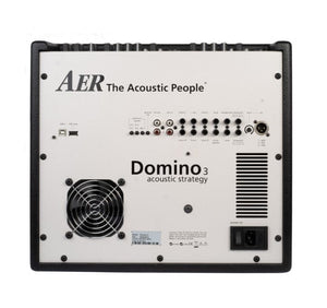 Back view of the AER Domino 3 Acoustic Amplifier showing inputs and controls.