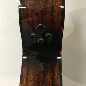 Breedlove Performer Pro Concert Aged Toner CE guitar, featuring African mahogany and European spruce, with knobs and dials for versatile play.