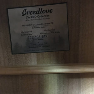 Breedlove Pursuit Exotic S Concerto Amber Bass CE B-Stock with visible cosmetic blemishes on the binding, featuring gloss finish and tortoise binding.