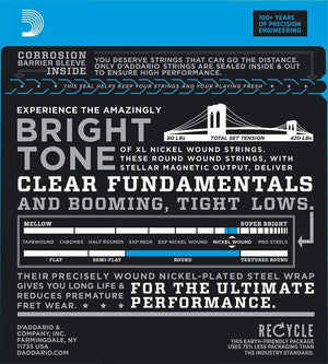 D'Addario EXL170-5 Regular Light Nickel Wound 5-string Long Scale Bass Strings packaging with a California Proposition 65 warning label.