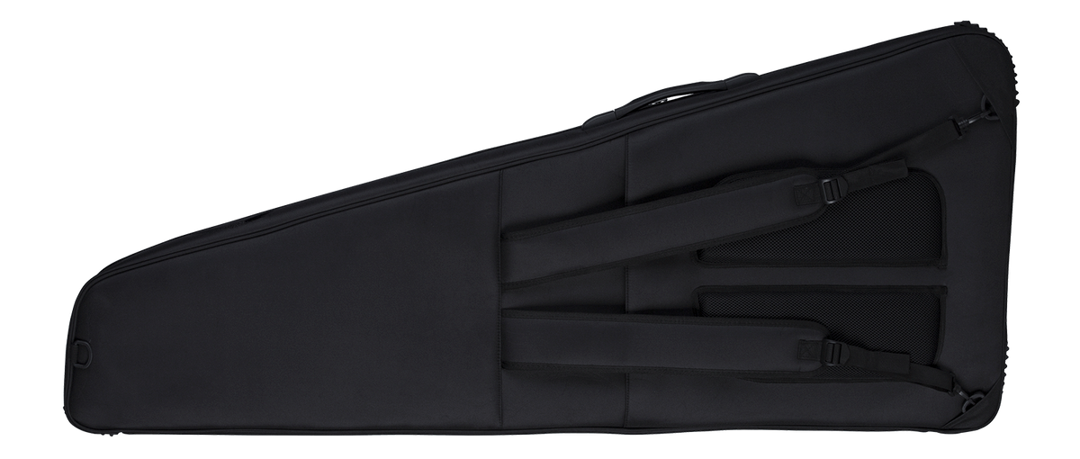Dean Deluxe Large Guitar Gig Bag with straps and padded interior, designed for uniquely shaped guitars, featuring ample storage and comfortable shoulder straps.