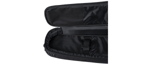 Dean Deluxe Large Guitar Gig Bag featuring a thick padded interior, black exterior, zipper, and comfortable black strap for easy carrying.