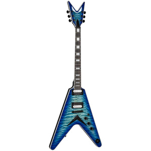 Dean V Select Quilt Top Ocean Burst electric guitar with a satin neck finish, 22 jumbo frets, and Seymour Duncan pickups.