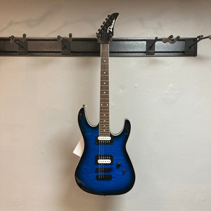 Dean MD X Quilt Maple Trans Blue Burst electric guitar, featuring a 22-fret maple neck, rosewood fingerboard, and DMT Designed High Output Zebra Pickups.