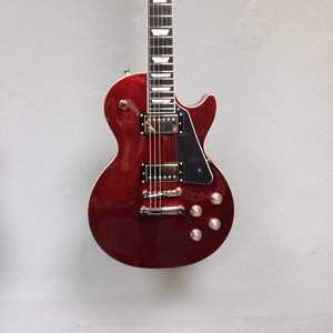 Epiphone Les Paul Modern - Vintage Sparkling Burgundy displayed on a wall, showcasing its sleek design and contemporary updates.