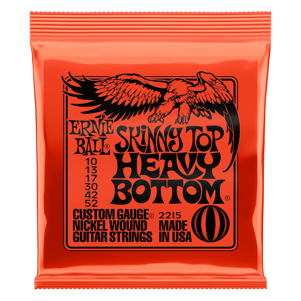 Ernie Ball 2215 Skinny Top Heavy Bottom Slinky Nickel Wound Electric Guitar Strings - .010-.052 package with distinctive label and eagle graphic.