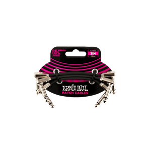 Ernie Ball Flat Ribbon Pedalboard Patch Cable Right Angle to Right Angle 3 inch 3-pack, featuring durable PVC jacket and low-profile connectors for optimal pedalboard layout and minimal signal interference.