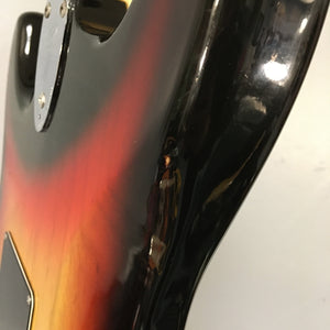 1976 Fender Stratocaster Sunburst, all original, close-up of the guitar's bottom, showcasing its condition and original parts.