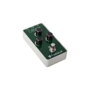 FoxGear Cream Vintage Overdrive guitar pedal, close-up view, showcasing its sturdy build and intuitive controls for achieving classic overdriven tones.