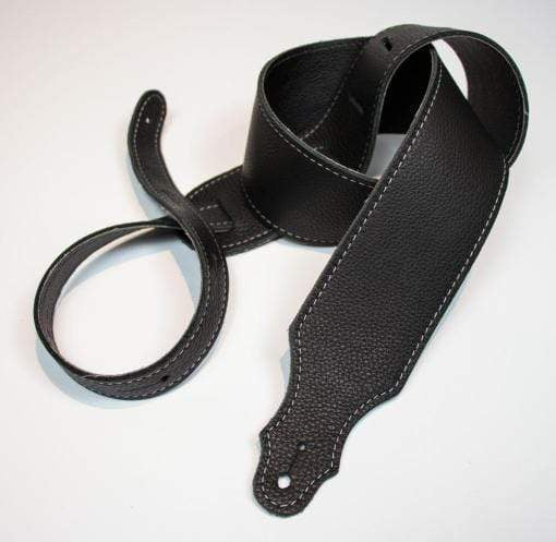 Franklin Purist 2 Glove Leather Guitar Strap with white stitching and leatherette backing, shown close-up, highlighting its durable and adjustable design.