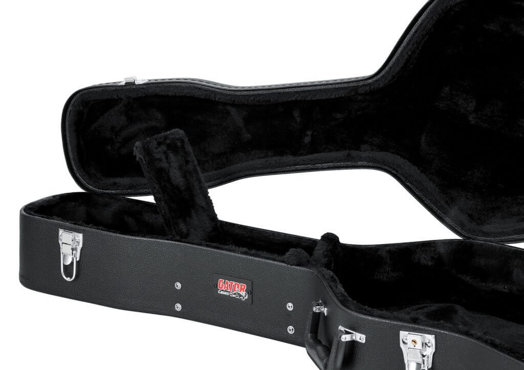Gator 12-String Dreadnought Case with plush interior, secure chrome latches, and ergonomic handle for optimal guitar protection and storage.