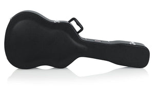 Gator GWE-DREAD 12 Hard-Shell Wood Case for 12-String Dreadnought Guitars, featuring a black hard exterior with a handle and secure chrome latches.