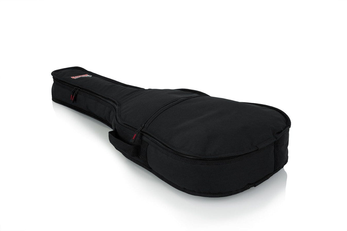 Black Gator Mini Acoustic Guitar Gig Bag with durable nylon exterior and foam padding, featuring a reinforced headstock, neck support, and exterior storage pocket.