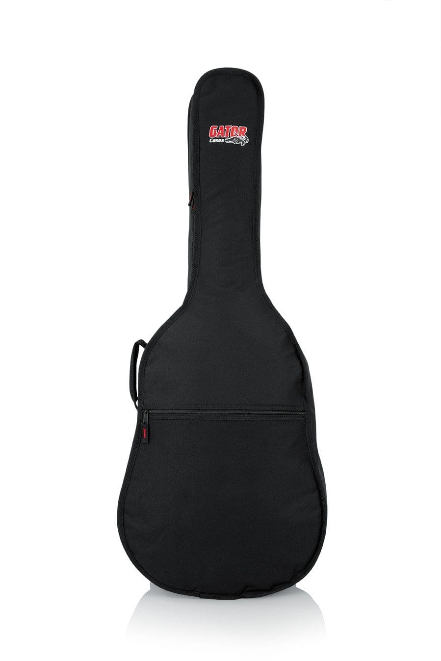 Gator Mini Acoustic Guitar Gig Bag with rugged nylon exterior, 10mm foam padding, reinforced neck support, zipper closure, and exterior storage pocket.