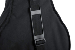 Gator Mini Acoustic Guitar Gig Bag with black strap, durable nylon exterior, foam padding, reinforced support, and exterior storage pocket.