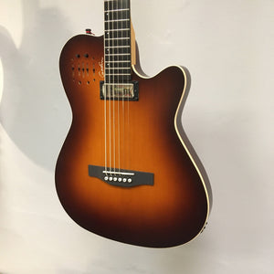 Godin A6 ULTRA Baritone Burnt Umber, acoustic-electric guitar with dual outputs and mini-humbucker, includes gig bag.