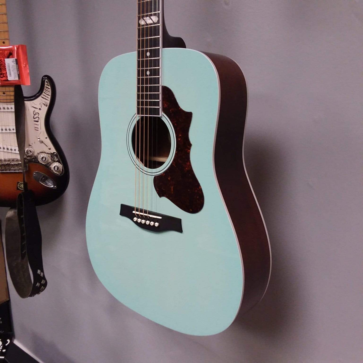 Godin Imperial Laguna Blue GT EQ acoustic guitar with solid mahogany body, solid Sitka spruce top, and LR Baggs Anthem system.
