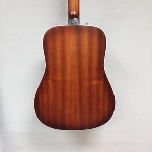 Close-up of the Godin Imperial Laguna Blue GT EQ acoustic guitar, highlighting its solid Sitka spruce top and mahogany back.