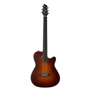 Godin A6 ULTRA Baritone Burnt Umber w/Gig Bag, a chambered acoustic-electric guitar with strings and a mini-humbucker in the neck position.