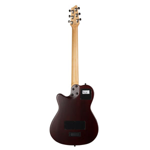 Close-up of the Godin A6 Ultra Baritone guitar, showcasing its strings and body.