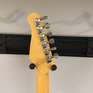 Close-up of the Godin Stadium HT Matte Black MN guitar neck, showcasing its craftsmanship and detail.