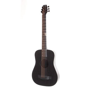 Klos Full Carbon Fiber Travel Guitar A/E with detachable carbon fiber neck and Fishman Sonitone Pickup, showcased in a close-up view.