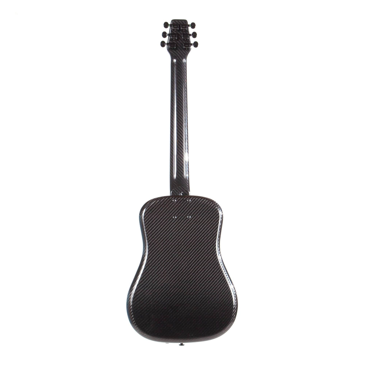 Klos Full Carbon Fiber Travel Guitar A/E with detachable neck and included accessories in a carbon fiber case.