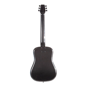 Klos Full Carbon Fiber Travel Guitar A/E with detachable neck and included accessories in a carbon fiber case.