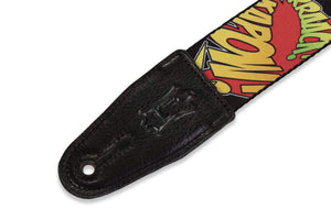 Levy's 2 Polyester Sublimation-printed Guitar Strap with Genuine Leather Ends, featuring a unique artist's design and adjustable length up to 65.