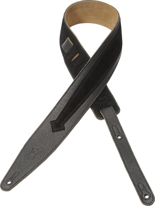 Levy's Leathers 2 1/2 Leather Guitar Strap, black with a cross detail; ideal for musicians seeking style and comfort.