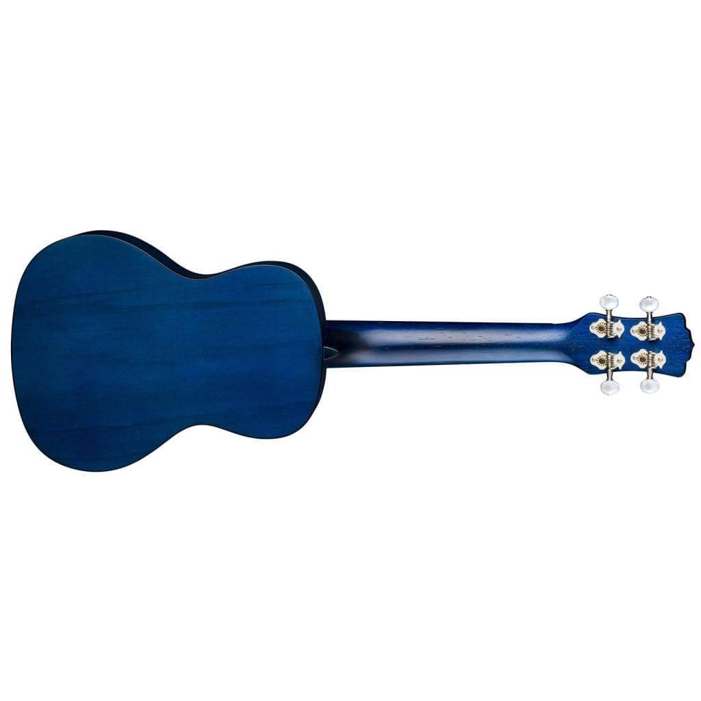 A Luna Ukulele Starry Night Concert with Gig Bag is shown from the back, displaying its body, neck, and headstock with tuning pegs against a white background.