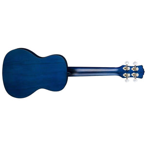 A Luna Ukulele Starry Night Concert with Gig Bag is shown from the back, displaying its body, neck, and headstock with tuning pegs against a white background.