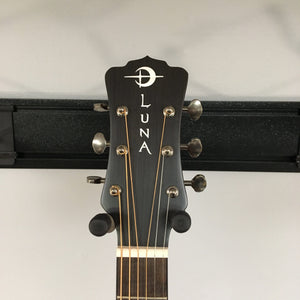 Luna Art Vintage Grand Auditorium Solid Top Cutaway A/E with brushed nickel tuners, moon phase inlays, and Fishman Presys II preamp system.